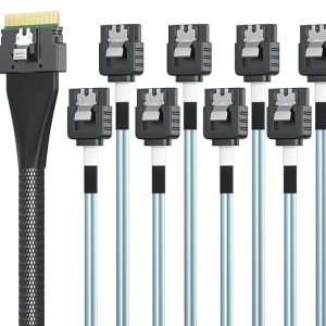 SlimSAS 8i to 8x SATA Cable | SFF-8654 to 8 SATA | SAS 3.0 | 0.6M