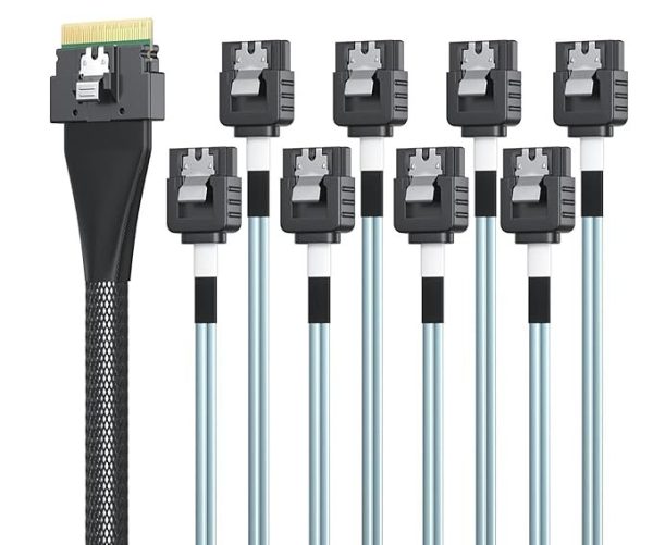 SlimSAS 8i to 8x SATA Cable | SFF-8654 to 8 SATA | SAS 3.0 | 0.6M