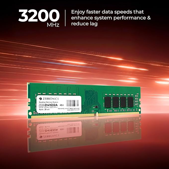 Zebronics 16GB DDR4 RAM for PC, 3200MHz, 4bit Architecture, Low Power Consumption, High Stability Performance (D41632A) - Image 4