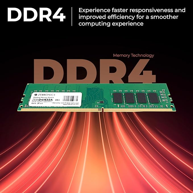 Zebronics 16GB DDR4 RAM for PC, 3200MHz, 4bit Architecture, Low Power Consumption, High Stability Performance (D41632A) - Image 3