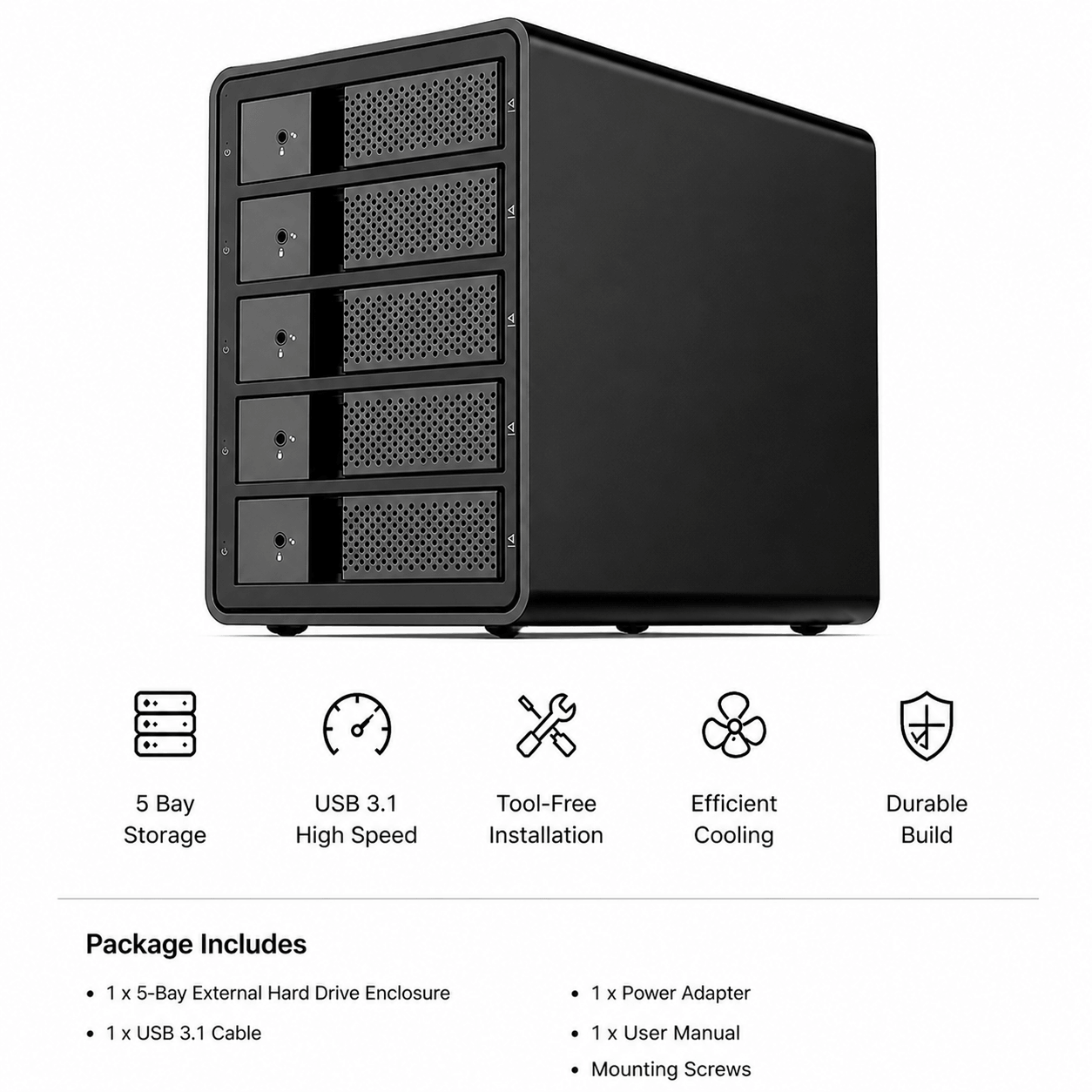 5-Bay | USB 3.1 | Raid Hard Drive Enclosure - Image 3